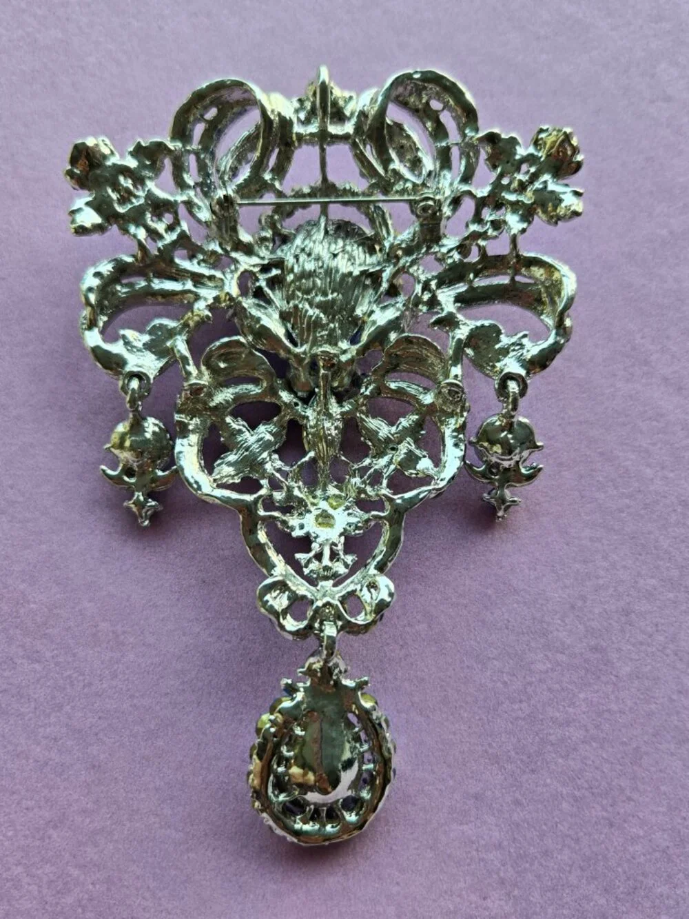 Bejewelled Blue Crystal Ornate Brooch Romantic Victorian Style